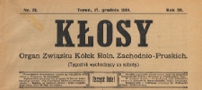 Kłosy : organ Związku K&oacute;łek Rolniczych Zachodnio-Pruskich, 1910.12.17 nr 51