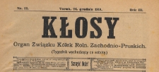 Kłosy : organ Związku K&oacute;łek Rolniczych Zachodnio-Pruskich, 1910.12.24 nr 52
