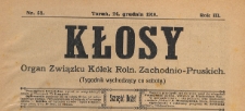 Kłosy : organ Związku Kółek Rolniczych Zachodnio-Pruskich, 1910.12.24 nr 52