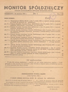 Monitor Spółdzielczy : oficjalny organ Centralnego Związku Spółdzielczego, 1950.01.25 nr 1
