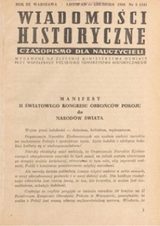 Wiadomości Historyczne : czasopismo dla nauczycieli : wydawane na zlecenie Ministerstwa Oświaty przy współpracy Polskiego Towarzystwa Historycznego, 1950.11-12 nr 5