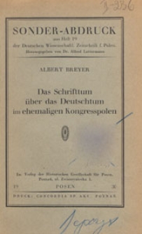 Das Schriftum über das Deutschtum im ehemaligen Kongresspolen