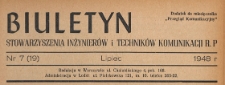 Biuletyn Stowarzyszenia Inżynier&oacute;w i Technik&oacute;w Komunikacji RP : dodatek do miesięcznika "Przegląd Komunikacyjny", 1948.07 nr 7