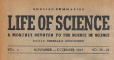 Life of science : a monthly devoted to the science of science, 1947.11-12 nr 23-24