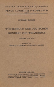 Wörterbuch der Deutschen Mundart von Wilamowice. T. 2, S-Z