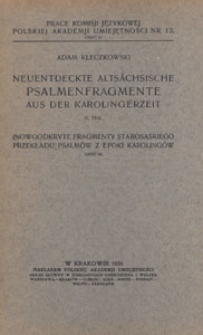 Neuentdeckte alts&auml;chsische Psalmenfragmente aus der Karolingerzeit = (Nowoodkryte fragmenty starosaskiego przekładu psalm&oacute;w z epoki Karoling&oacute;w). T. 2