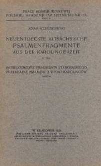 Neuentdeckte altsächsische Psalmenfragmente aus der Karolingerzeit = (Nowoodkryte fragmenty starosaskiego przekładu psalmów z epoki Karolingów). T. 2