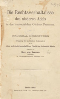 Die Rechtsverhältnisse des niederen Adels in den landrechtlichen Gebieten Preussens
