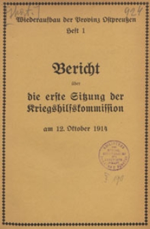 Bericht über die erste Sitzung der Kriegshilfskommission am 12. Oktober 1914