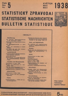 Statistický Zpravodaj = Statistische Nachrichten = Bulletin Statistique, 1938 nr 5