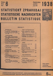 Statistický Zpravodaj = Statistische Nachrichten = Bulletin Statistique, 1938 nr 6