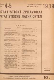 Statistický Zpravodaj = Statistische Nachrichten = Bulletin Statistique, 1939 nr 4-5
