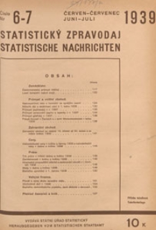 Statistický Zpravodaj = Statistische Nachrichten = Bulletin Statistique, 1939 nr 6-7