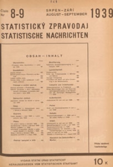 Statistický Zpravodaj = Statistische Nachrichten = Bulletin Statistique, 1939 nr 8-9