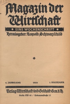 Magazin der Wirtschaft : eine Wochenschrift, 1928, Inhaltsverzeichnis