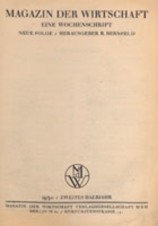 Magazin der Wirtschaft : eine Wochenschrift, 1930, Inhaltsverzeichnis
