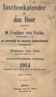 Taschenkalender für das Heer, 1914