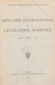 Annuaire International de Législation Agricole, 1923