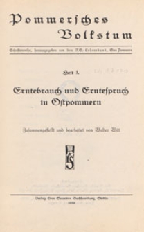 Pommersches Volkstum : Schriftenreihe, herausgegeben von dem NS.-Lehrerbund, Gau Pommern, 1939 H. 1