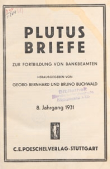 Plutus-Briefe zur Fortbildung von Bankbeamten, 1931, Inhaltsverzeichnis