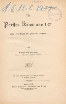 Die Pariser Kommune 1871 : unter den Augen der Deutschen Truppen
