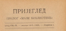 Pregled : prilog "Male Biblioteke", 1902.05.15 nr 8-9