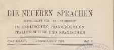 Die Neueren Sprachen : Zeitschrift f&uuml;r den Unterricht im Englischen, Franz&ouml;sischen, Italienischen und Spanischen,1926.01-02 H. 1