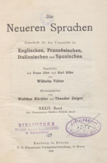 Die Neueren Sprachen : Zeitschrift f&uuml;r den Unterricht im Englischen, Franz&ouml;sischen, Italienischen und Spanischen,1926, Alphabetisches Inhaltsverzeichnis des XXXIV. Bandes