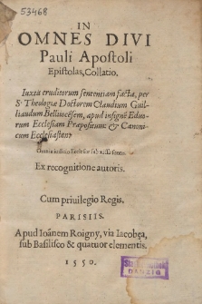 In Omnes Divi Pauli Apostoli Epistolas, Collatio [...]