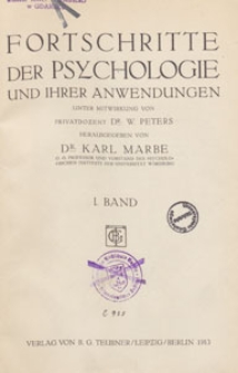 Fortschritte der Psychologie und ihrer Anwendungen, 1913