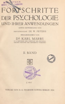 Fortschritte der Psychologie und ihrer Anwendungen, 1914