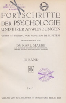 Fortschritte der Psychologie und ihrer Anwendungen, 1915