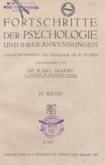 Fortschritte der Psychologie und ihrer Anwendungen, 1917