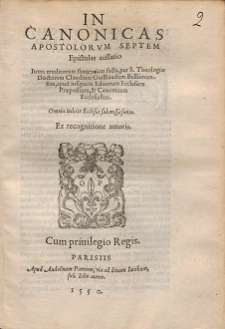 In Canonicas Apostolorvm Septem Epistolas collatio [...]