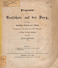 Programm der Realschule auf der Burg : durch welches zur öffentlichen Prüfung der Schüler 1860 im Namen des Lehrer-Collegiums ergebenst einladet