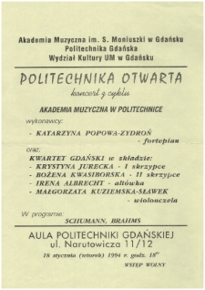 Politechnika otwarta : koncert z cyklu Akademia Muzyczna w Politechnice