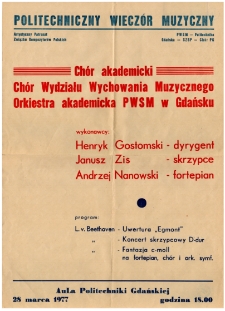 Chór akademicki, Chór Wydziału Wychowania Muzycznego, Orkiestra akademicka PWSM w Gdańsku : 28.03.1977.
