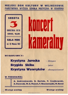 Koncert kameralny : sobota, 03.04.1976 godz. 18.00.