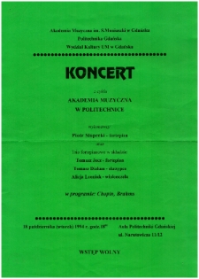 Koncert z cyklu Akademia Muzyczna w Politechnice : 18 października (wtorek) 1994 r. godz. 18:00