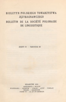 Biuletyn Polskiego Towarzystwa Językoznawczego, 1931 z. 3