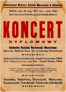 Koncert dyplomowy : studentów Wydziału Wychowania Muzycznego : (klasa doc. Zbigniewa Bruny i doc. dr Antoniego Poszowskiego)