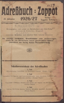 Adreßbuch für Zoppot 1926/27